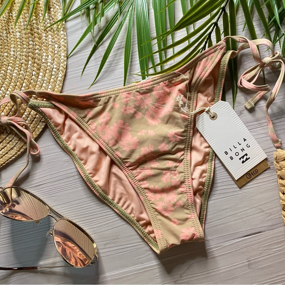 Billabong Dragonfly Floral Tie Side Skimpy Hike Bikini Bottoms in Olive